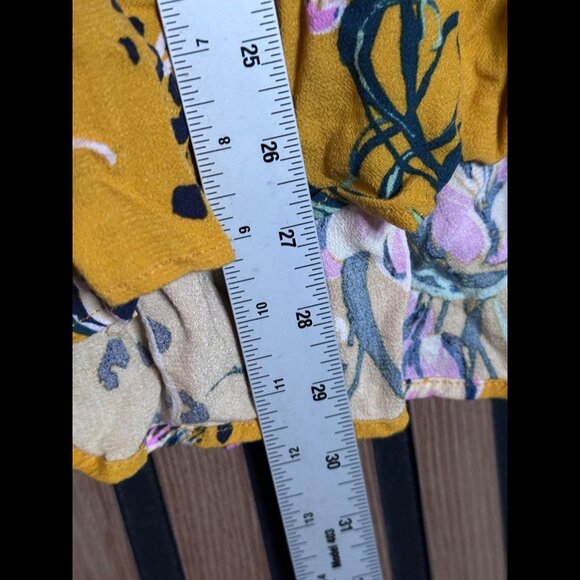 Free People Tunic Top Small Womens Yellow V Neck Flowy Long Sleeve Blouse - Picture 4 of 7